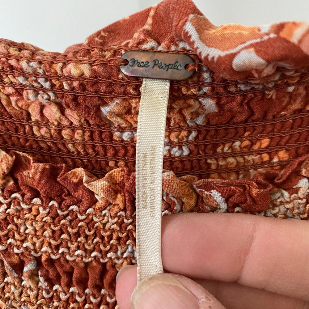 Free‎ People Boho Coastal Smocked Floral Tiered Maxi Dress Small Rust - Picture 4 of 7